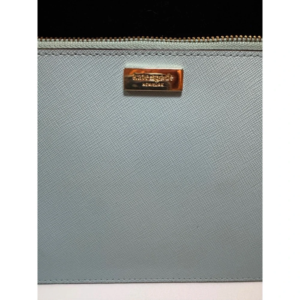 Kate Spade New York Saffiano Leather Wristlet Light Blue Gold Hardware Clutch